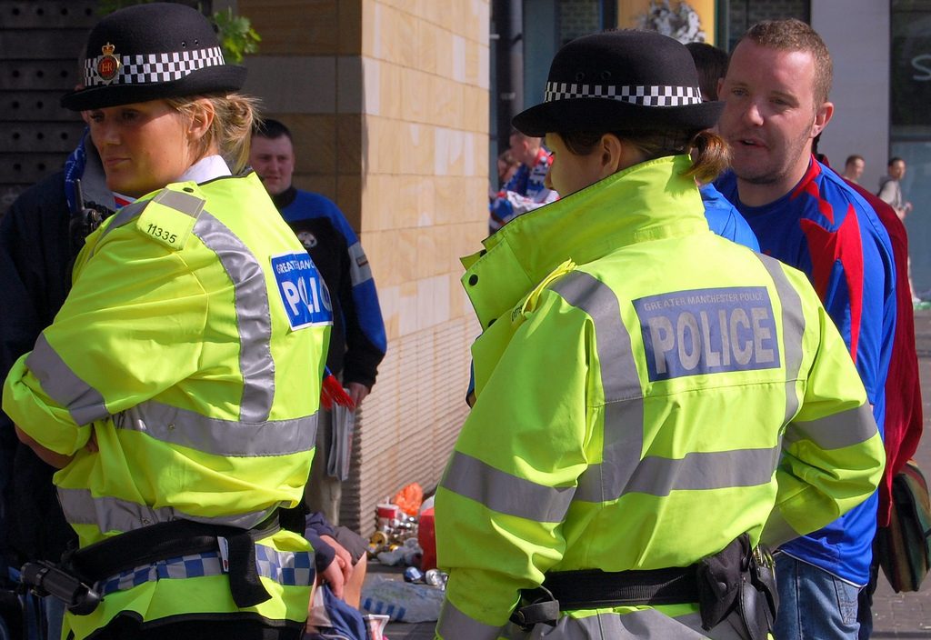 Greater Manchester Police officers on patrol in Piccadilly Gardens
